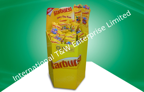 Giá tốt. Six Faces Yellow Recyclable Corrugated Cardboard Dump Bins Offset Printing For Cup Snacks trực tuyến