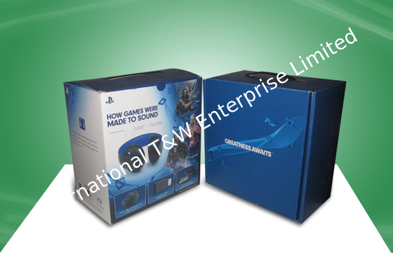 Giá tốt. Blue Strong Corrugated  Paper Packaging Boxes With Plastic Handle For Ear - phone trực tuyến